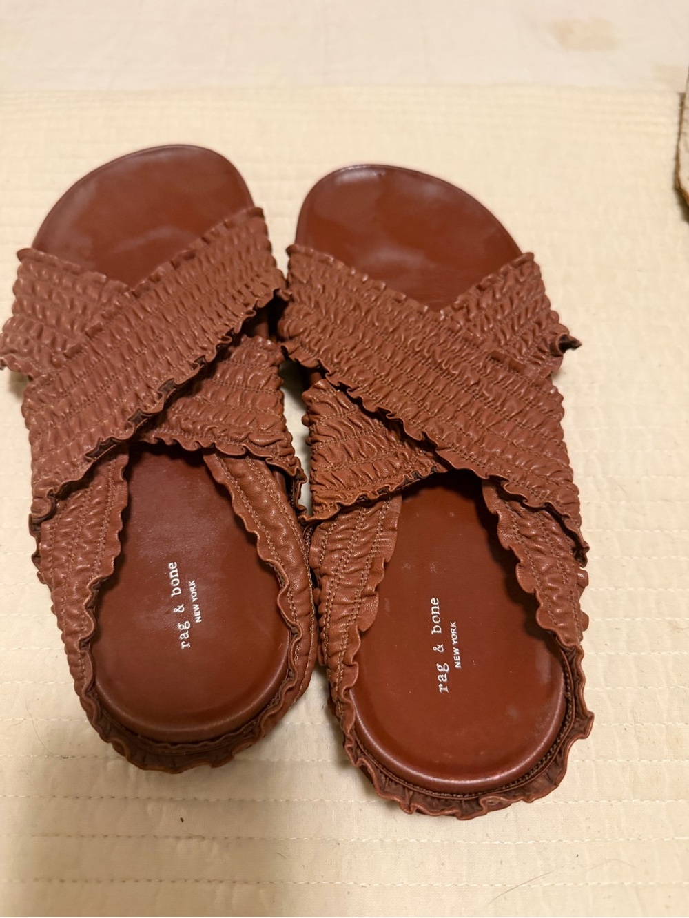 rag & bone Brown Ruched Crossover Slide Sandals